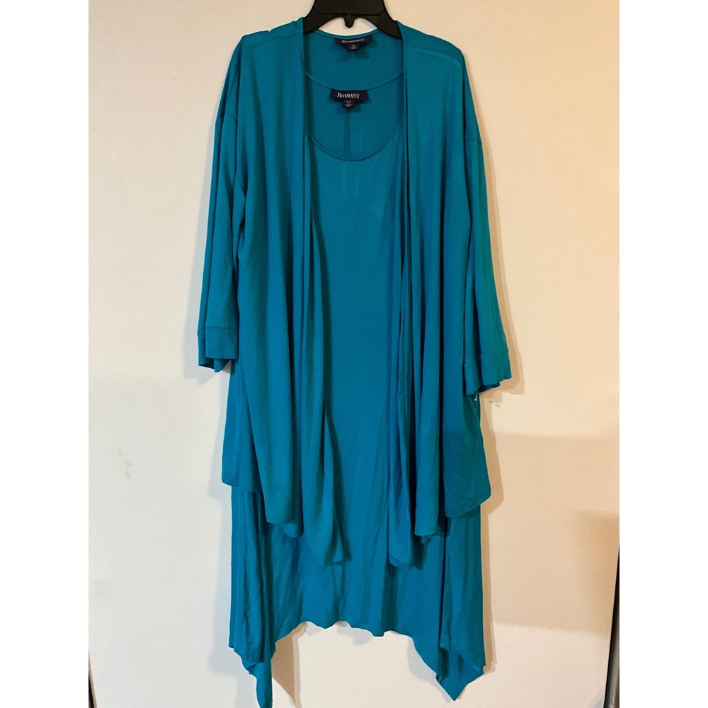 Roamans Teal 2 PcSet Open Front Cardigan & Sleeveless Tank Top 14/16 iron marks
